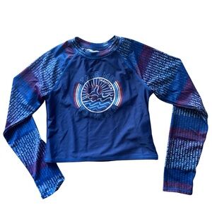 Nautica Girls' Blue Long-Sleeve Rashguard with Red & White Accent Graphic